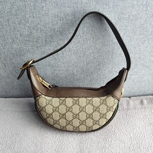 Gucci Brown GG Supreme Crescent Shoulder Bag with Gold Hardware